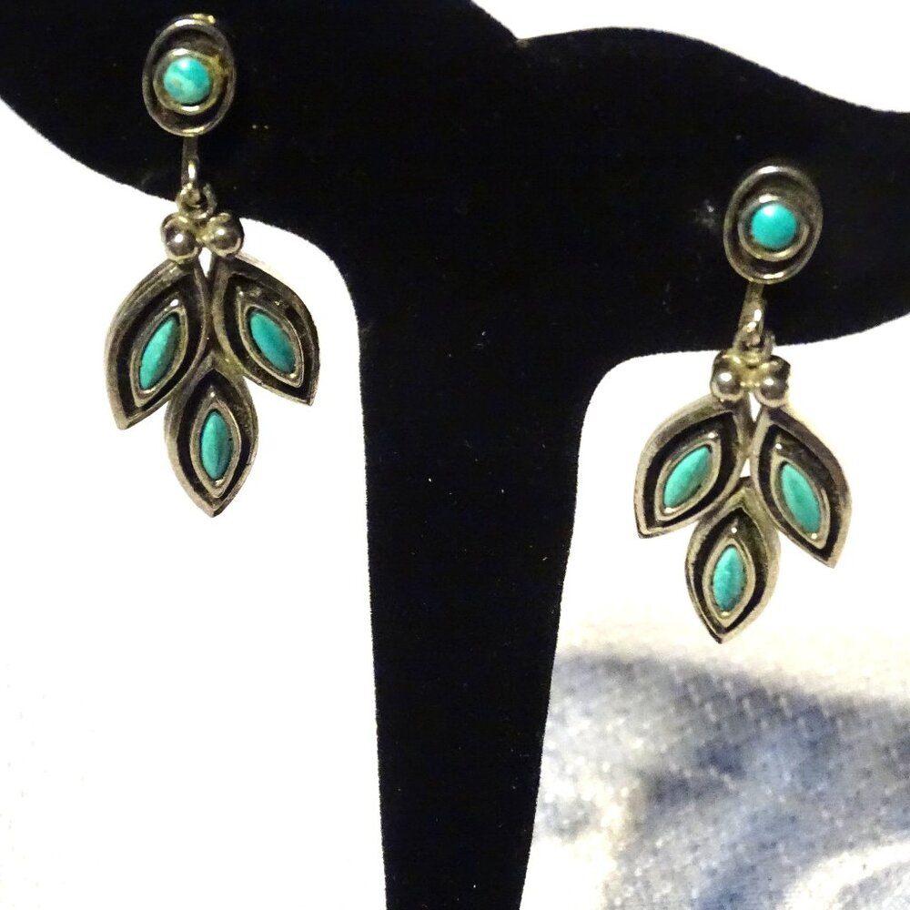 Vintage 1960s St. Labre Indian School Silver & Turquoise Clip Earrings